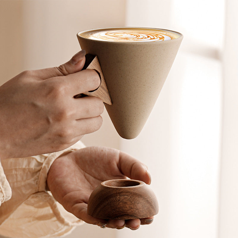 New Year's Special Offer: Vintage Coffee Mug with Wooden Handle & Saucer