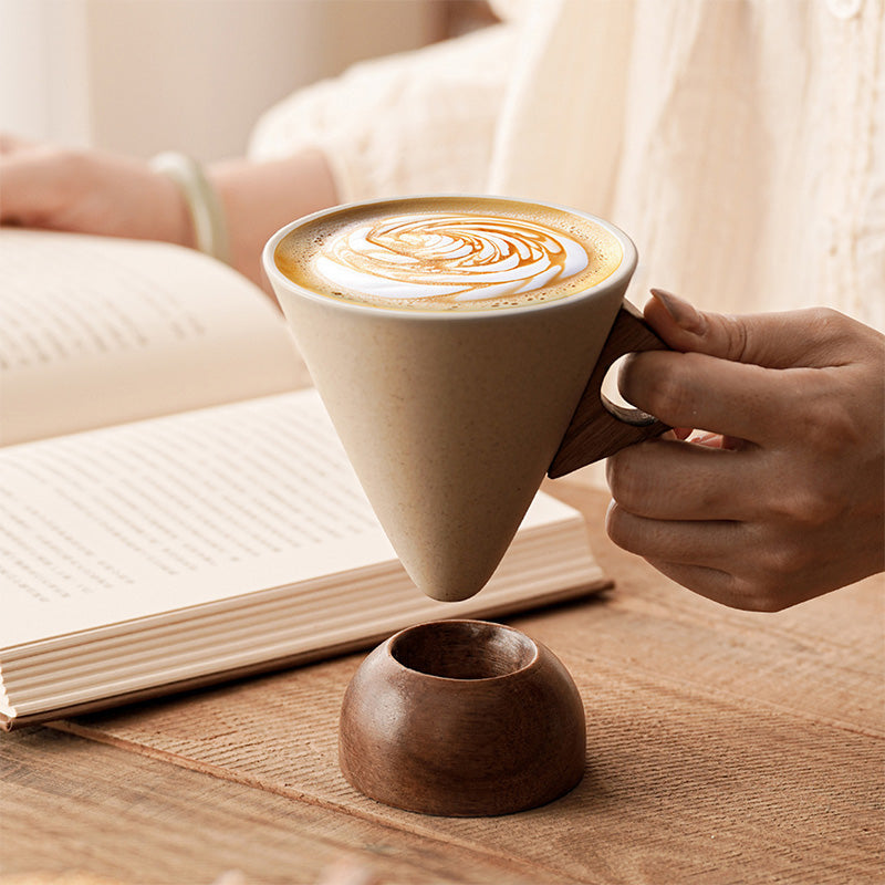New Year's Special Offer: Vintage Coffee Mug with Wooden Handle & Saucer