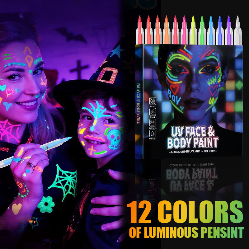 12-Color Glow in The Dark Face Neon Paint Pens