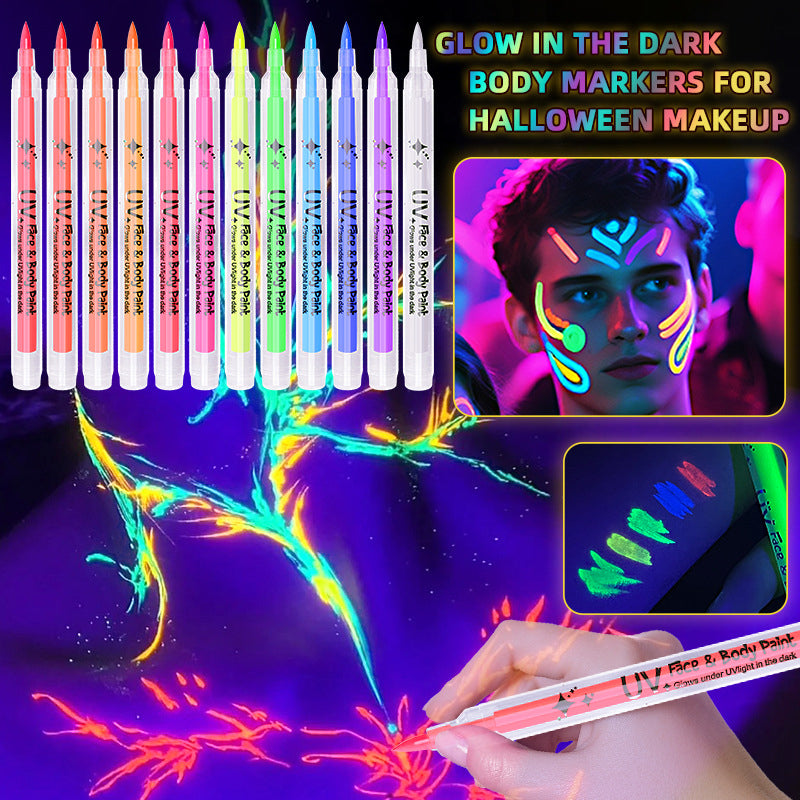 12-Color Glow in The Dark Face Neon Paint Pens