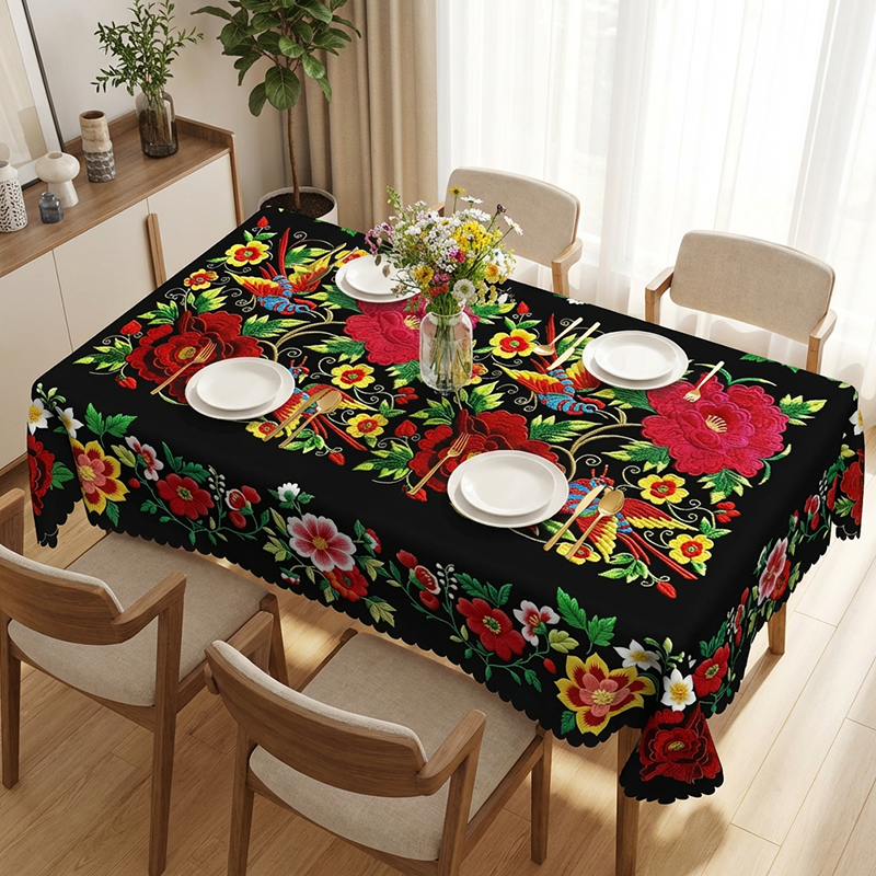New Year's Special Offer: Mexican Floral Tablecloth with Scalloped Edge