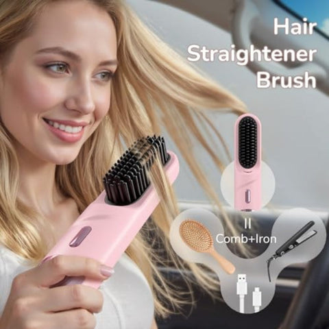 Cordless Portable Hair Straightener Brush
