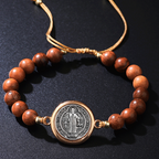 Unisex Adjustable Wooden Beads St Benedict Bracelet
