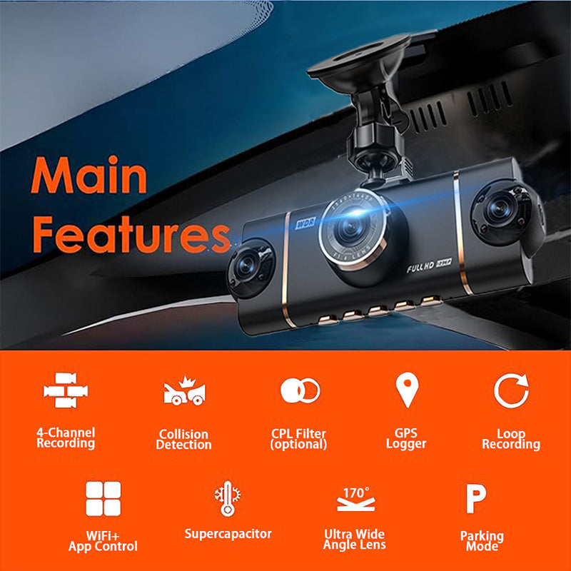 SALE 4-Channel HD Dashcam with Front Interior Rear Recording