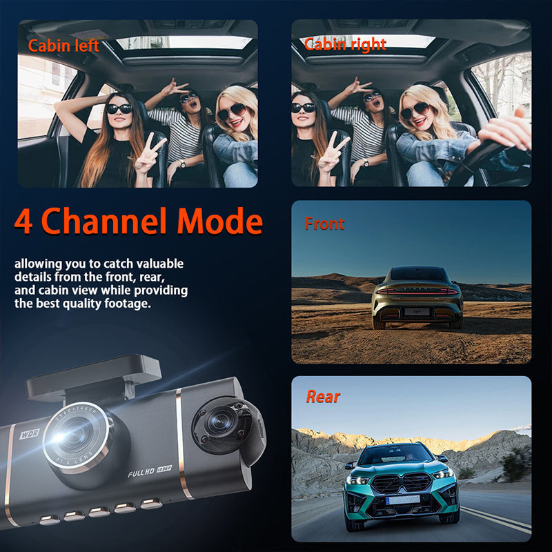 SALE 4-Channel HD Dashcam with Front Interior Rear Recording