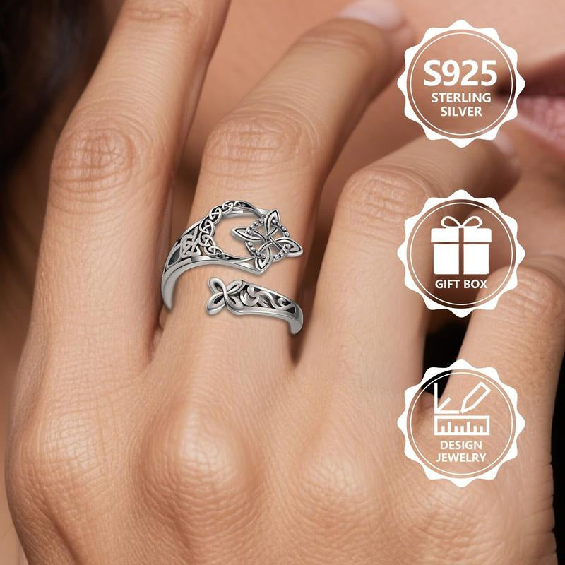 S925 Sterling Silver Celtic Knot Open Ring
