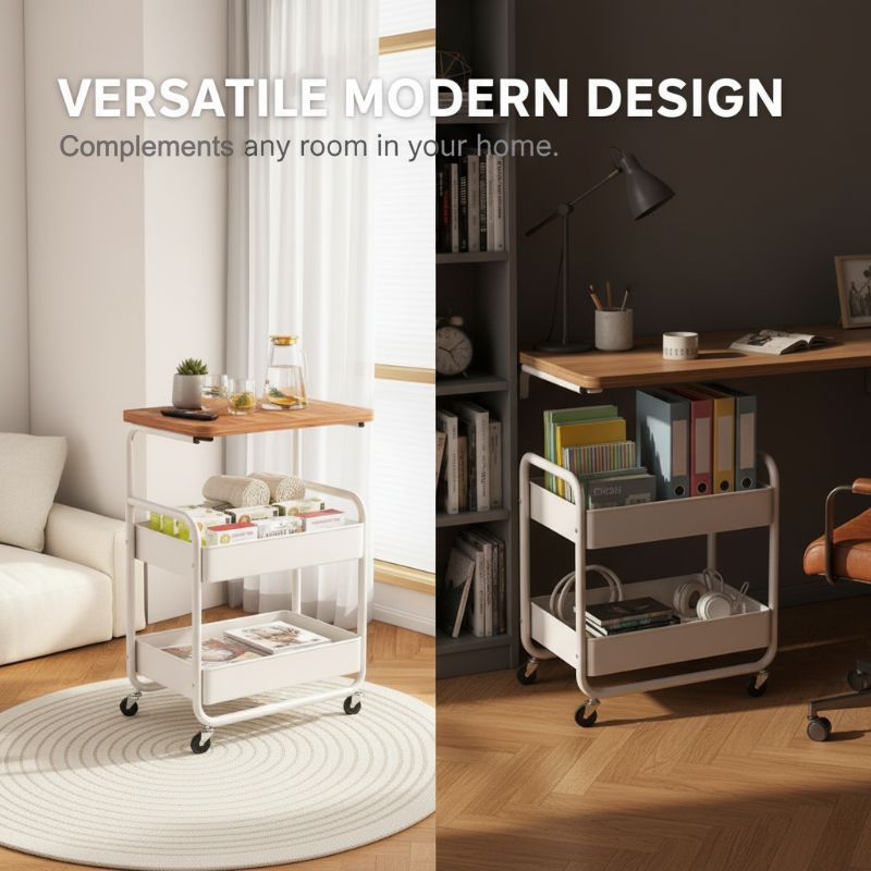Mobile multi-purpose trolley with storage – Multi-level storage trolley for household items and snacks