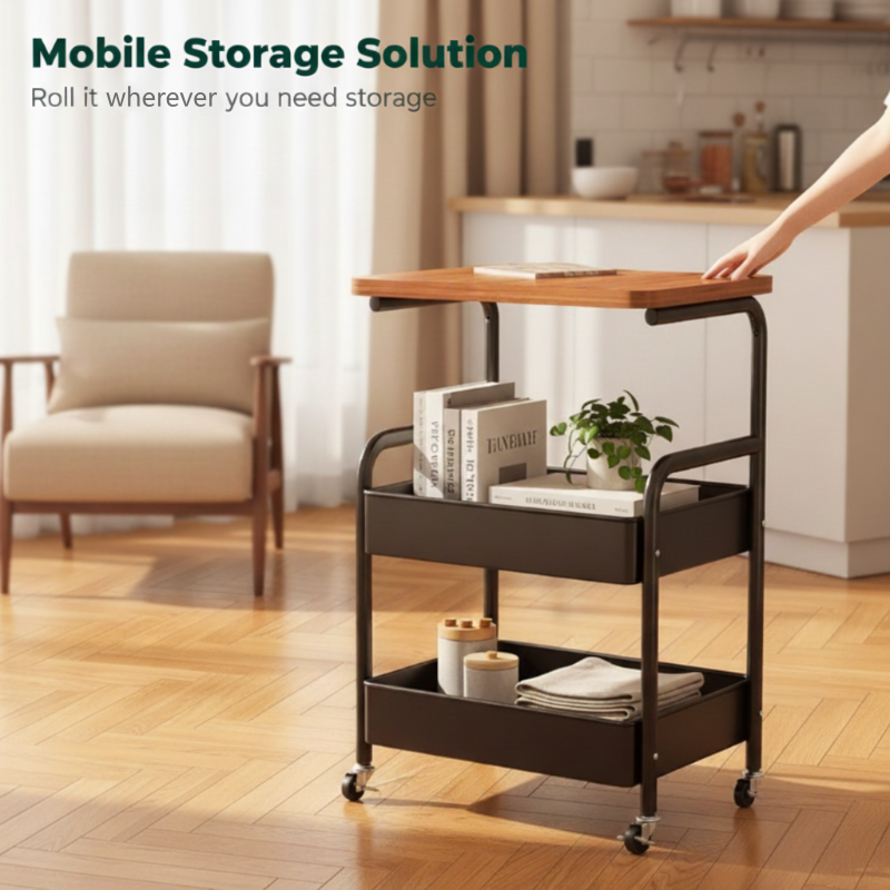 Mobile multi-purpose trolley with storage – Multi-level storage trolley for household items and snacks