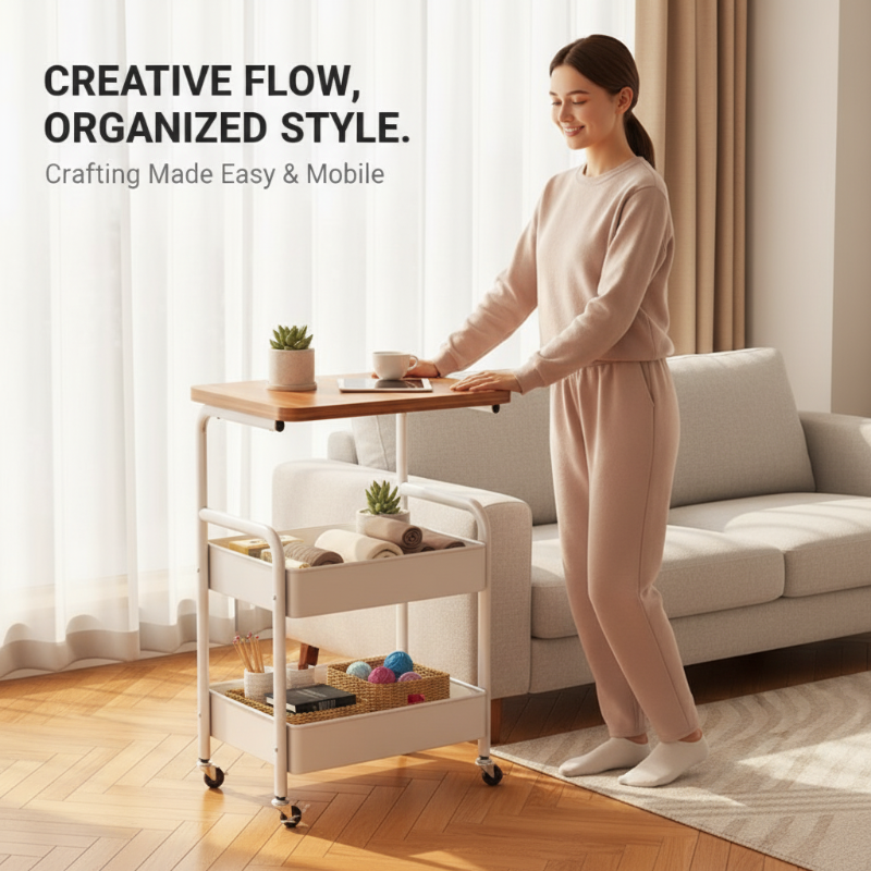 Mobile multi-purpose trolley with storage – Multi-level storage trolley for household items and snacks