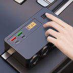 120W Car Charger Adapter – 4 USB Ports + 3 Sockets, Real-Time Voltage Display