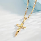 Gold Crucifix Necklace – Detailed INRI Motif, Adjustable Figaro Chain & Hypoallergenic Finish