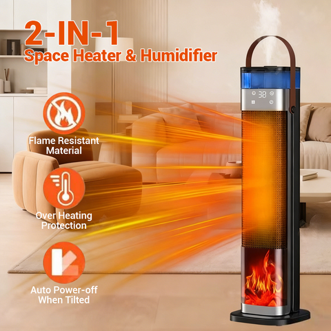 Indoor heater, with 3 light colors, adjustable thermostat with remote control, tip-over protection