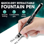 Quick-Dry Retractable Fountain Pen:0.38mm Blue&Black Ink Transparent Barrel Includes 5 Refillable Ink Cartridges