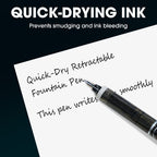 Quick-Dry Retractable Fountain Pen:0.38mm Blue&Black Ink Transparent Barrel Includes 5 Refillable Ink Cartridges