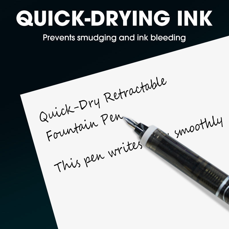 Quick-Dry Retractable Fountain Pen:0.38mm Blue&Black Ink Transparent Barrel Includes 5 Refillable Ink Cartridges