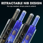 Quick-Dry Retractable Fountain Pen:0.38mm Blue&Black Ink Transparent Barrel Includes 5 Refillable Ink Cartridges