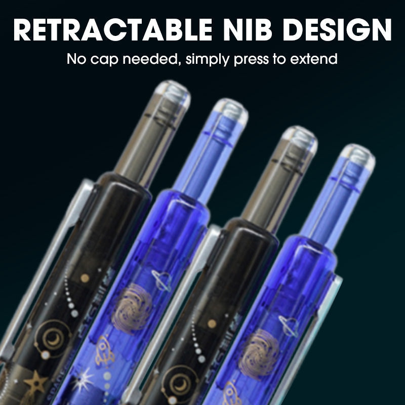 Quick-Dry Retractable Fountain Pen:0.38mm Blue&Black Ink Transparent Barrel Includes 5 Refillable Ink Cartridges