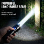 Multifunctional Zoom LED Flashlight with Power Display – 500m Range, USB-C & 4 Lighting Modes
