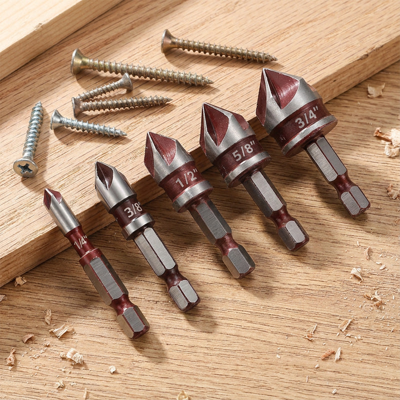 High-Carbon Steel Countersink Drill Bit Set — Precision Drilling for Wood and Metal