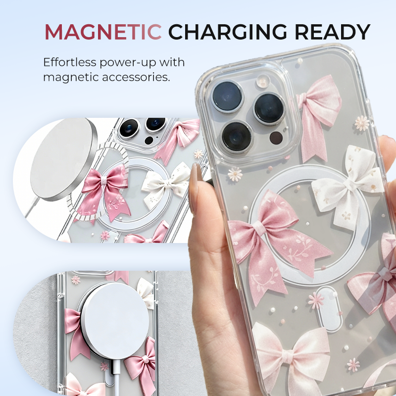 Clear Magnetic Phone Case with Bowknot Pattern