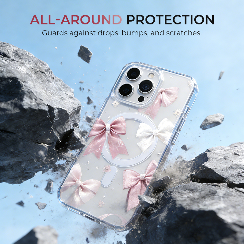 Clear Magnetic Phone Case with Bowknot Pattern