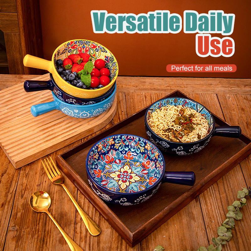 Bohemian Ceramic Soup Bowl with Handle