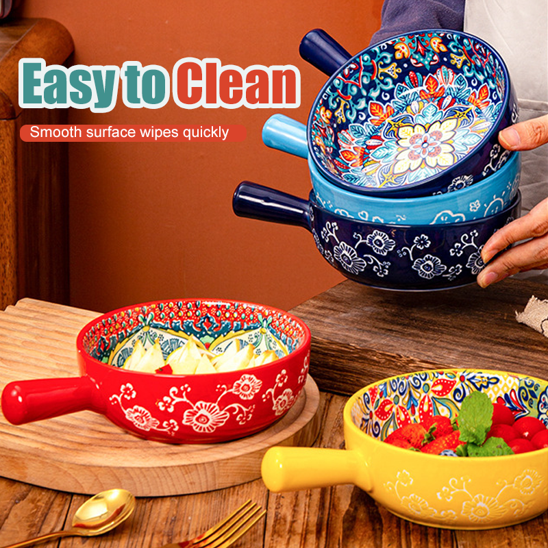Bohemian Ceramic Soup Bowl with Handle