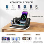 7-in-1 MagSafe Fast Wireless Charging Stand, Dual Mobile Phone Charging Station, Touch Night Light, Bluetooth, Digital Display, 33W Adapter. For iPhone 16/15/14/13/12 Pro Max, Apple Watch, Earbuds and Android