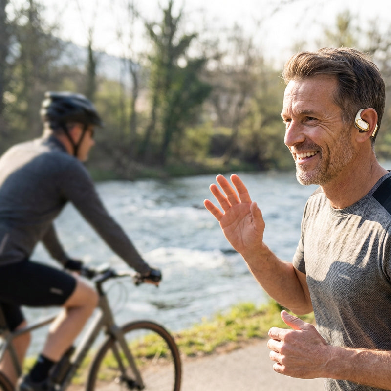 【Wireless open-ear headphones】— With air conduction technology , music enters your ears while the world remains outside