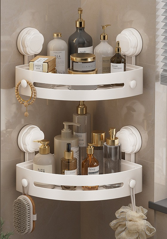 ABS Triangular Suction Cup Hook Toiletries Storage Rack