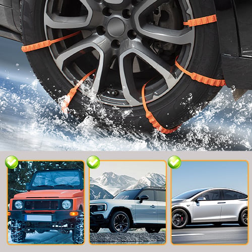 Universal Reusable Anti-Skid Nylon Tire Chains – Install in 90s, No Jack Needed